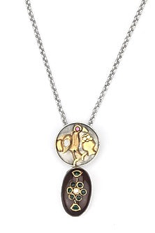 Gold Finish Kundan Polki & Labradorite Pendant Necklace