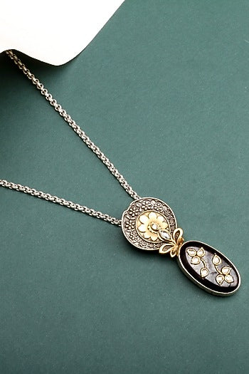 Gold Finish Kundan Polki & Labradorite Pendant Necklace