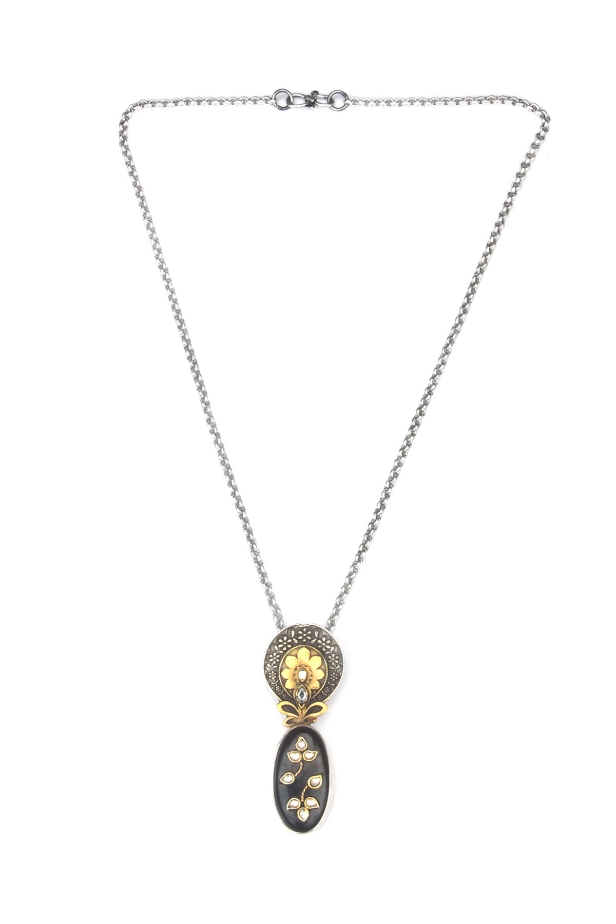 Gold Finish Kundan Polki & Labradorite Pendant Necklace