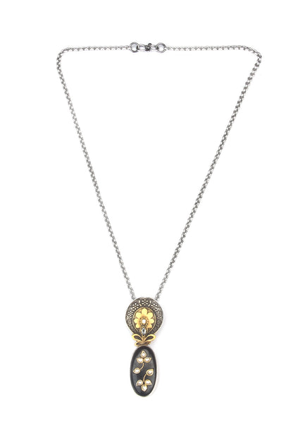 Gold Finish Kundan Polki & Labradorite Pendant Necklace