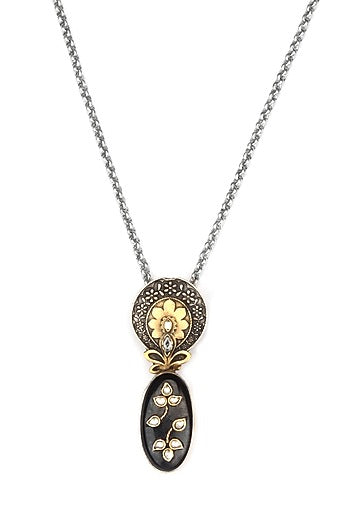 Gold Finish Kundan Polki & Labradorite Pendant Necklace