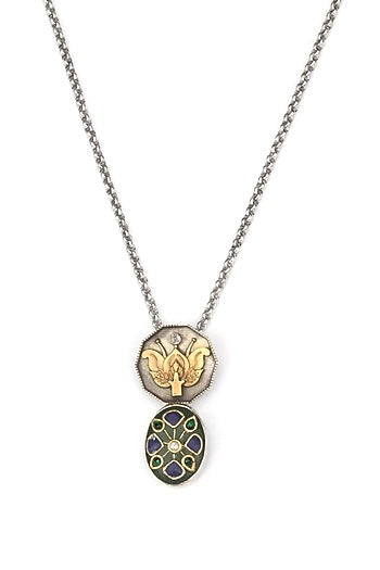 Gold Finish Kundan Polki & Labradorite Pendant Necklace