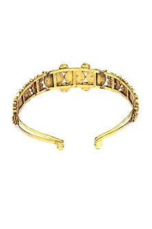 Gold Finish Kundan Polki Handcrafted Hairband In Sterling Silver