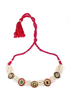 Gold Finish Kundan Polki Handcrafted Choker Necklace In Sterling Silver