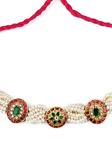 Gold Finish Kundan Polki Handcrafted Choker Necklace In Sterling Silver