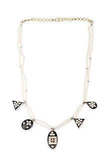 Gold Finish Kundan Polki Handcrafted Long Necklace In Sterling Silver