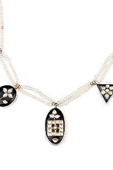 Gold Finish Kundan Polki Handcrafted Long Necklace In Sterling Silver