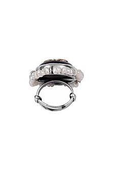Gold Finish Black Onyx Stone Handcrafted Ring In Sterling Silver
