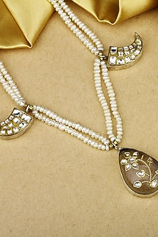 Gold Finish Crystal Stone Handcrafted Long Necklace In Sterling Silver