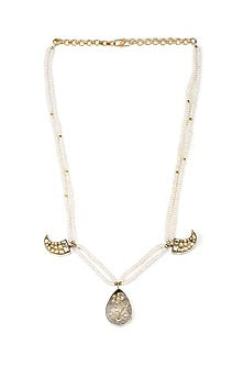 Gold Finish Crystal Stone Handcrafted Long Necklace In Sterling Silver