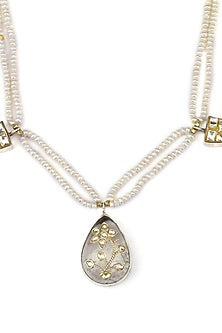 Gold Finish Crystal Stone Handcrafted Long Necklace In Sterling Silver