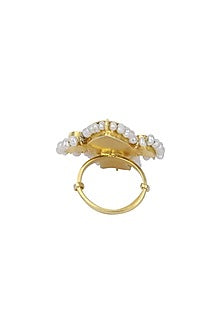 Gold Finish Kundan Polki Handcrafted Ring In Sterling Silver