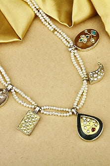 Gold Finish Green Aventurine Handcrafted Long Necklace In Sterling Silver