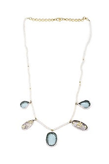 Silver Finish Kundan Polki Handcrafted Long Necklace In Sterling Silver