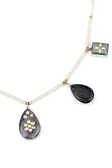 Silver Finish Labradorite Stone Handcrafted Long Necklace In Sterling Silver