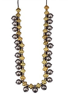 Gold Finish Handcrafted Long Necklace In Sterling Silver