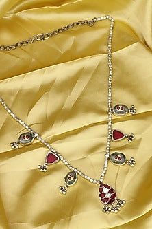 Gold Finish Prehnite Stone Handcrafted Long Necklace In Sterling Silver