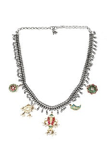 Gold Finish Handcrafted Long Necklace With Kundan Polki In Sterling Silver