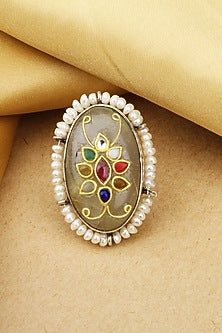 Gold Finish Quartz Stone Handcrafted Ring In Sterling Silver