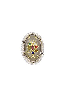 Gold Finish Quartz Stone Handcrafted Ring In Sterling Silver