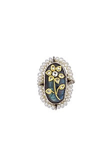 Gold Finish Labradorite Stone Handcrafted Ring In Sterling Silver