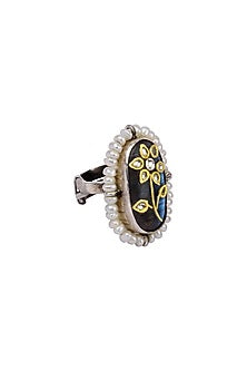 Gold Finish Labradorite Stone Handcrafted Ring In Sterling Silver