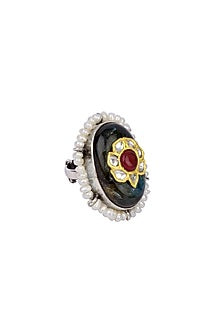 Gold Finish Handcrafted Ring With Labradorite Stone In Sterling Silver