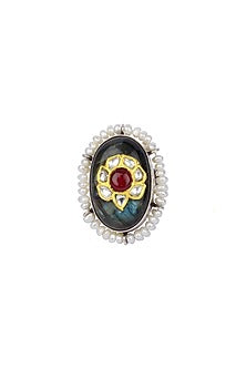 Gold Finish Handcrafted Ring With Labradorite Stone In Sterling Silver
