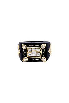 Gold Finish Handcrafted Ring With Black Onyx Stone In Sterling Silver