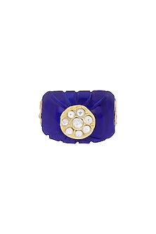 Gold Finish Blue Onyx Stone Handcrafted Ring In Sterling Silver