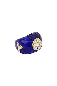Gold Finish Blue Onyx Stone Handcrafted Ring In Sterling Silver