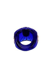 Gold Finish Blue Onyx Stone Handcrafted Ring In Sterling Silver
