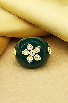 Gold Finish Green Onyx Stone Handcrafted Ring In Sterling Silver