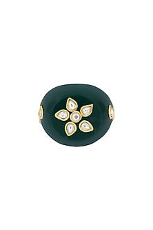 Gold Finish Green Onyx Stone Handcrafted Ring In Sterling Silver