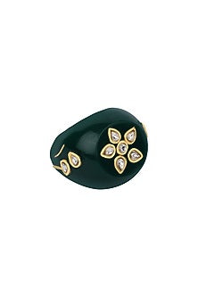 Gold Finish Green Onyx Stone Handcrafted Ring In Sterling Silver
