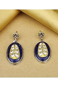 Gold Finish Lapis Stone Handcrafted Stud Earrings In Sterling Silver