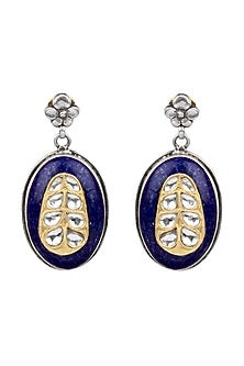 Gold Finish Lapis Stone Handcrafted Stud Earrings In Sterling Silver