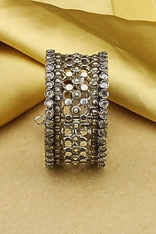 Gold Finish Handcrafted Bangle In Sterling Silver