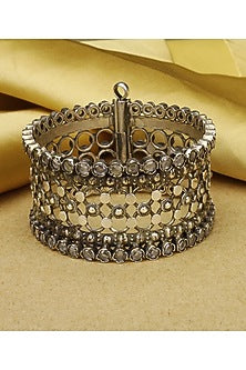 Gold Finish Handcrafted Bangle In Sterling Silver