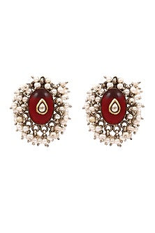 Silver Finish Ruby Hydro & Pearl Handcrafted Dangler Earrings In Sterling Silver