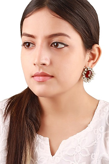 Silver Finish Ruby Hydro & Pearl Handcrafted Dangler Earrings In Sterling Silver