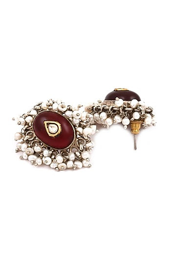 Silver Finish Ruby Hydro & Pearl Handcrafted Dangler Earrings In Sterling Silver
