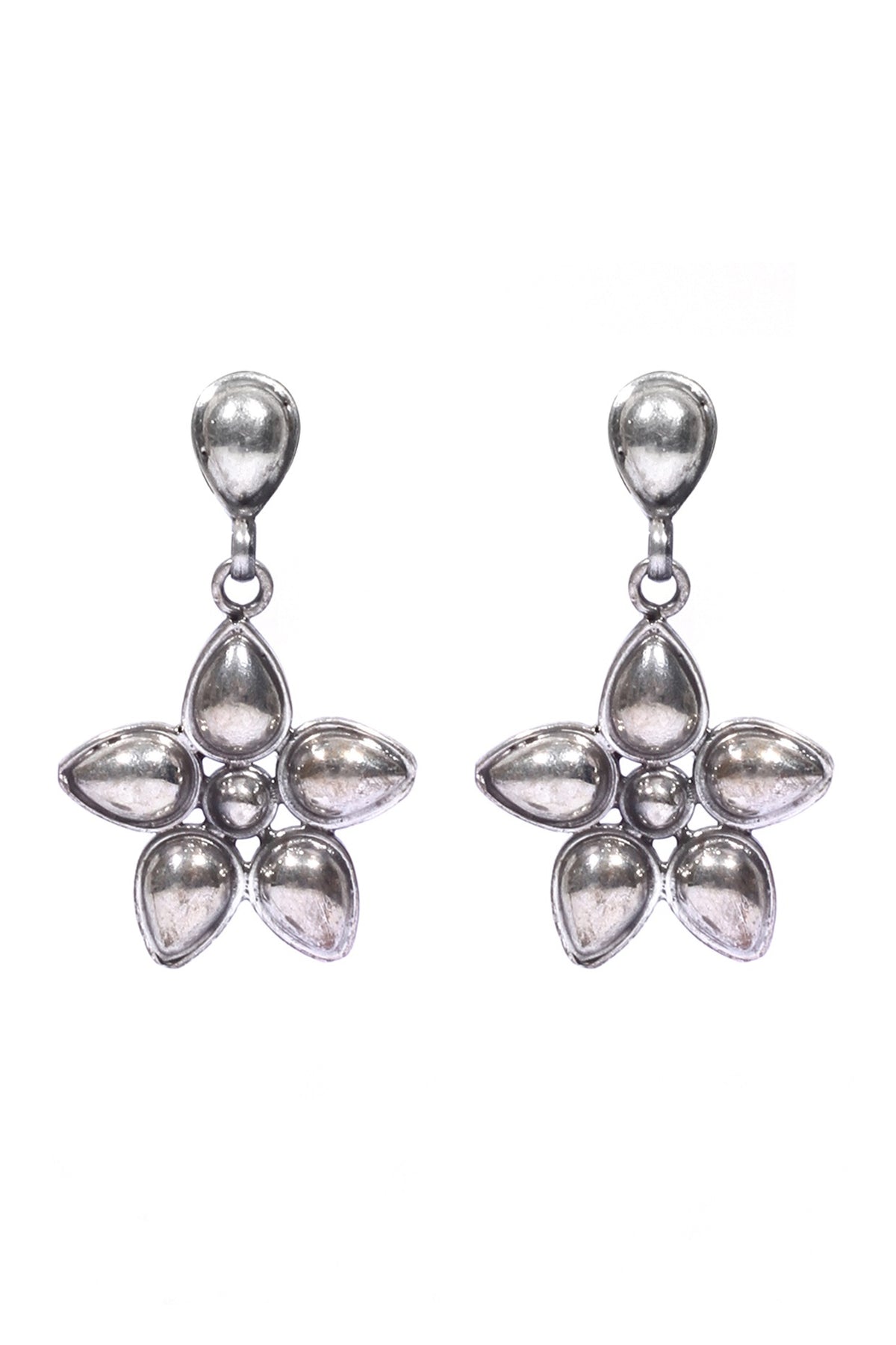 Silver Finish Motif Handcrafted Dangler Earrings In Sterling Silver
