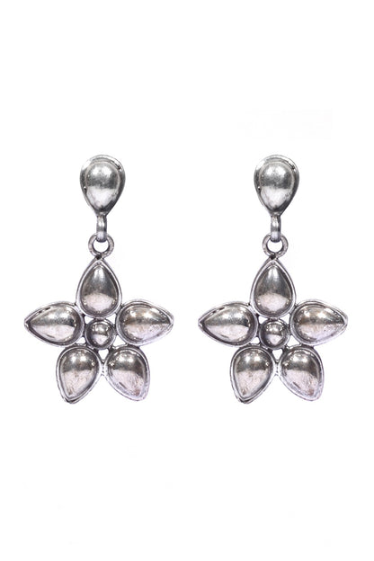 Silver Finish Motif Handcrafted Dangler Earrings In Sterling Silver
