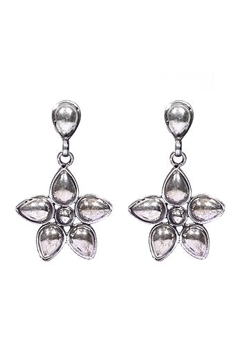 Silver Finish Motif Handcrafted Dangler Earrings In Sterling Silver