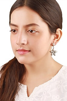 Silver Finish Motif Handcrafted Dangler Earrings In Sterling Silver