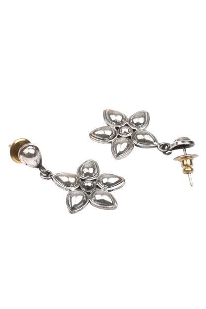 Silver Finish Motif Handcrafted Dangler Earrings In Sterling Silver