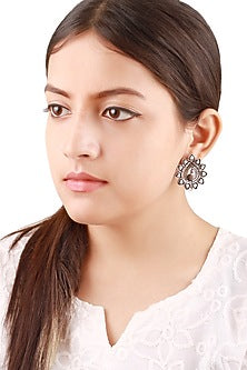Silver Finish Handcrafted Oxidised Peacock Stud Earrings In Sterling Silver