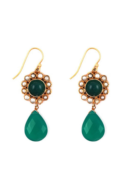 Two-Tone Finish Green Onyx Handcrafted Dangler Earrings In Sterling Silver