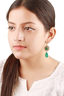 Two-Tone Finish Green Onyx Handcrafted Dangler Earrings In Sterling Silver